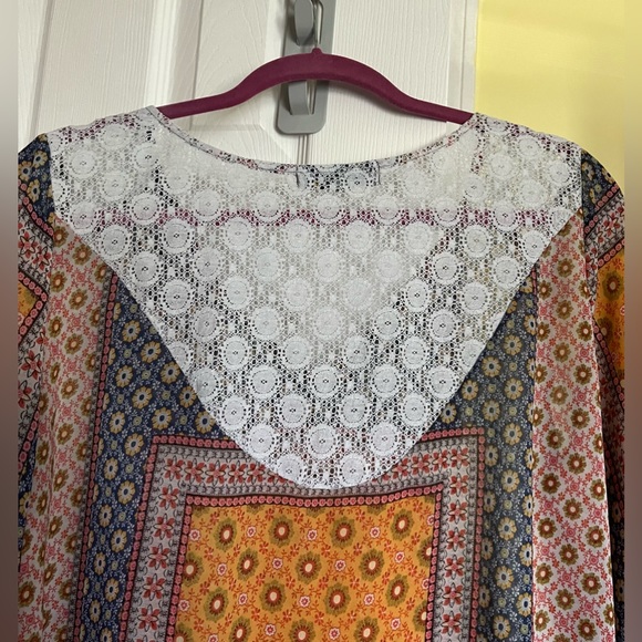 FIGUEROA & flower’s Multicolor Women Top Tunic, V Neck , 3/4 Sleeve Sz L - Picture 5 of 11